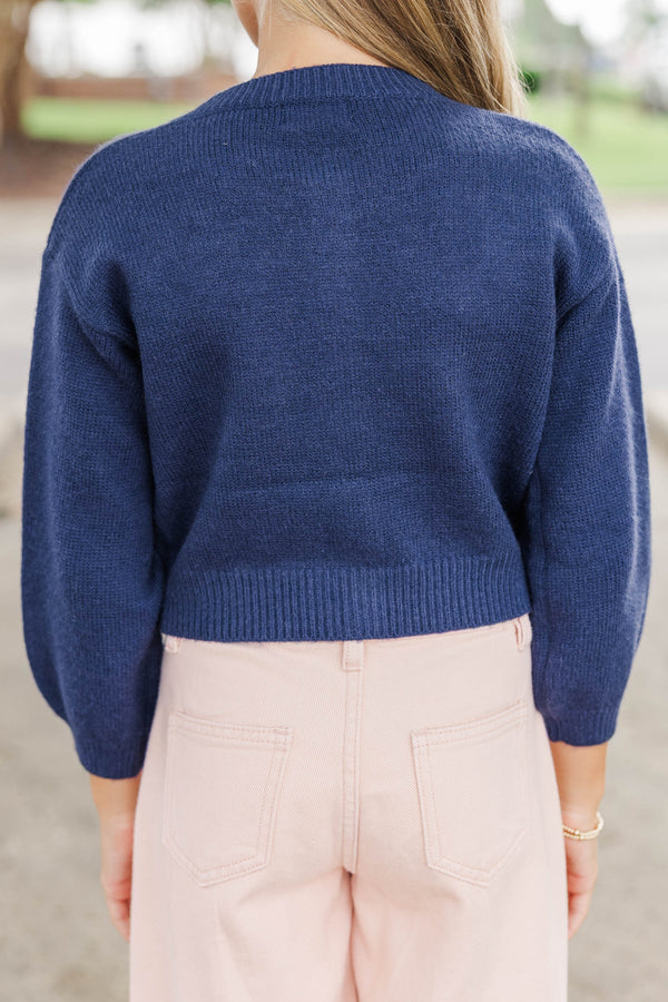Girls: The Alyson Navy Bow Cardigan
