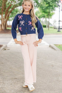 Girls: The Alyson Navy Bow Cardigan