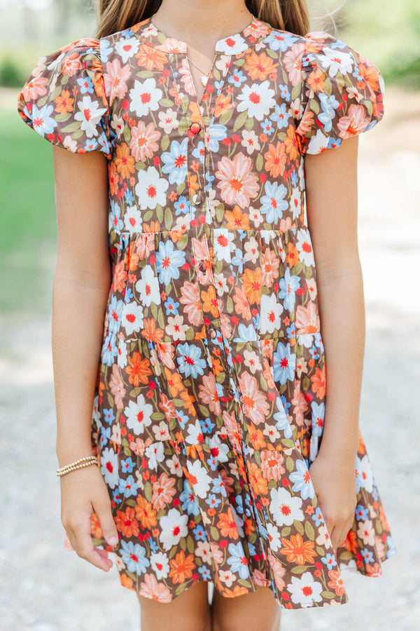 Girls: Perfect For You Brown Floral Dress