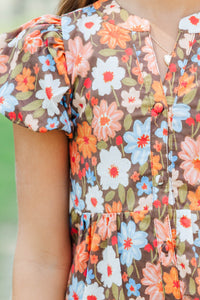 Girls: Perfect For You Brown Floral Dress
