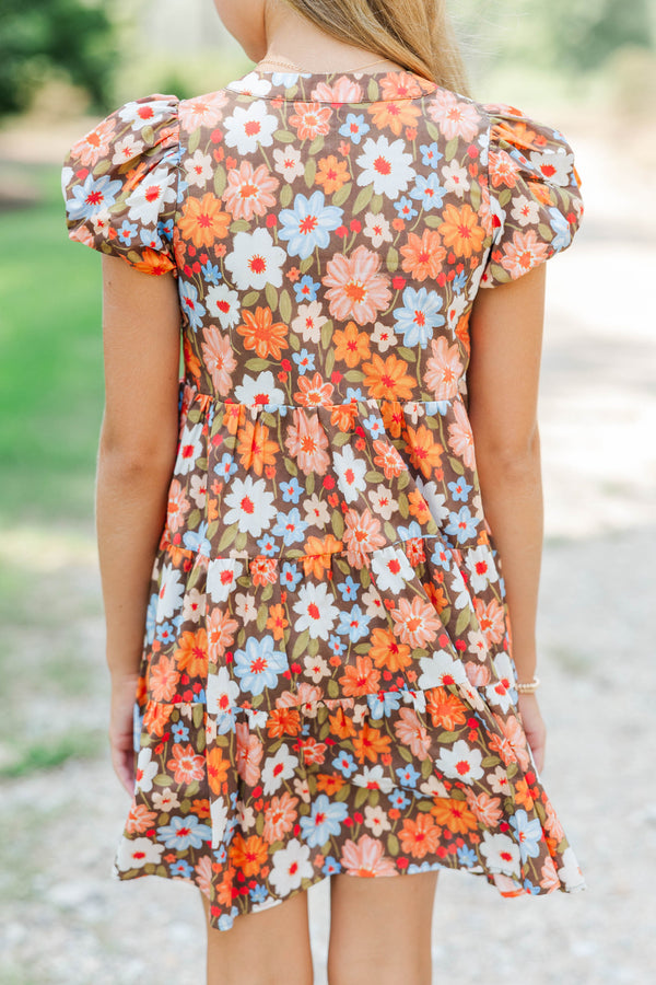 Girls: Perfect For You Brown Floral Dress
