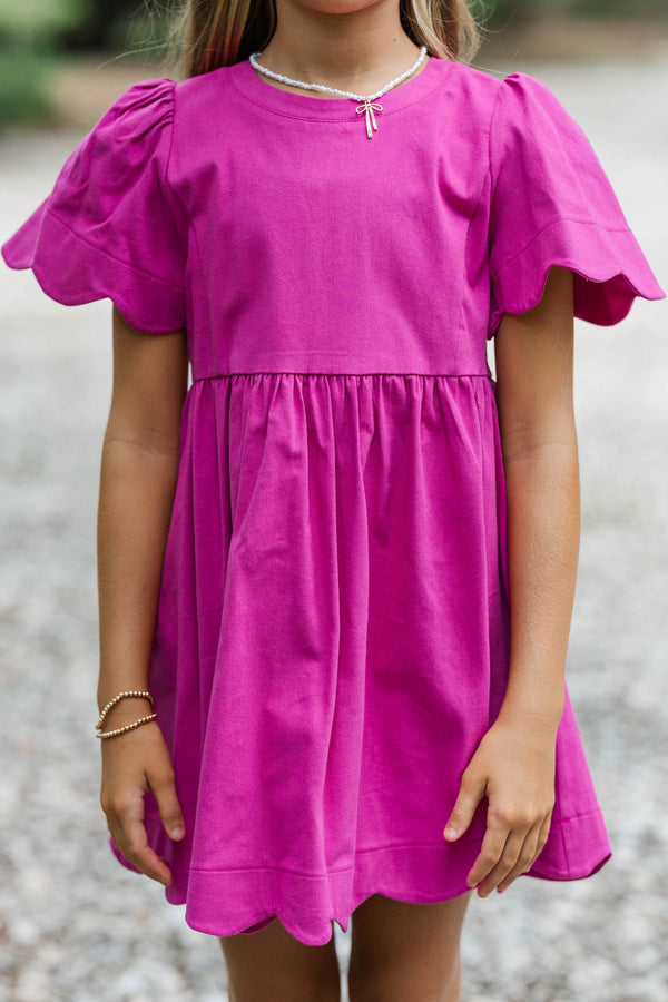 Girls: Time Goes By Magenta Scalloped Dress