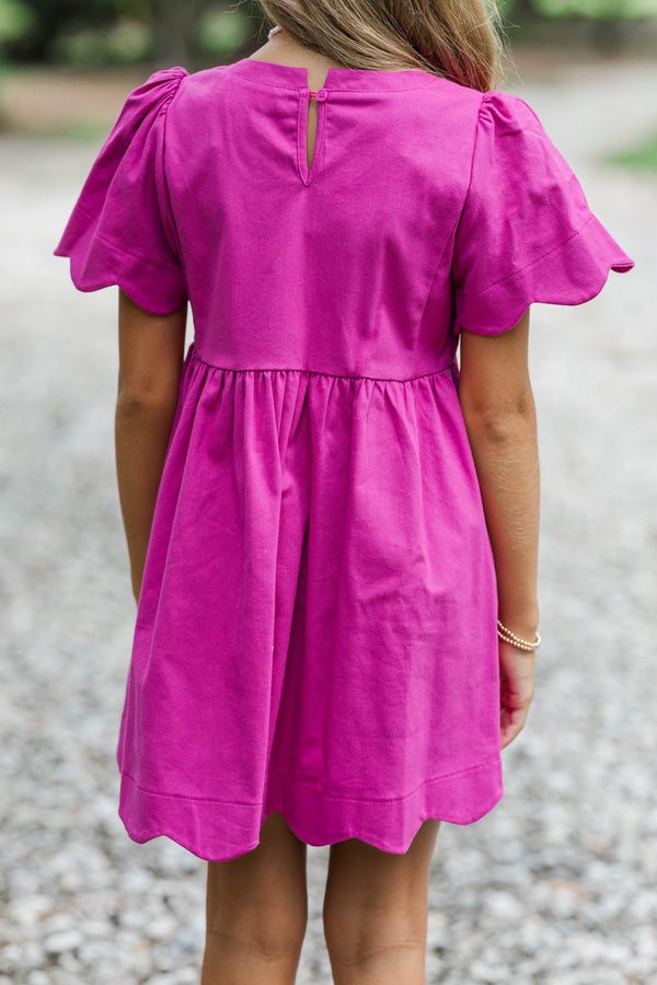 Girls: Time Goes By Magenta Scalloped Dress