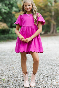 Girls: Time Goes By Magenta Scalloped Dress