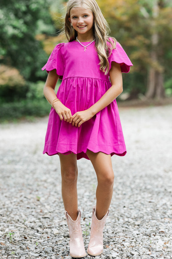 Girls: Time Goes By Magenta Scalloped Dress