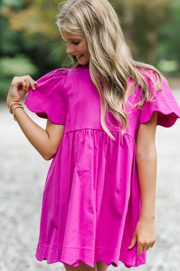 Girls: Time Goes By Magenta Scalloped Dress