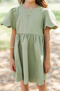 Girls: Time Goes By Olive Scalloped Dress