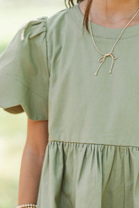 Girls: Time Goes By Olive Scalloped Dress