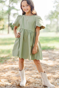 Girls: Time Goes By Olive Scalloped Dress