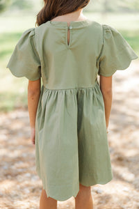 Girls: Time Goes By Olive Scalloped Dress