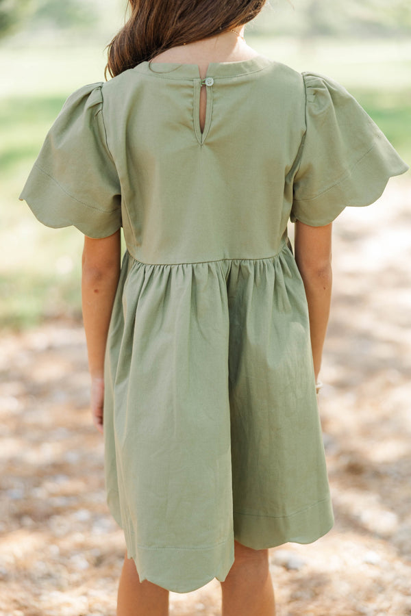 Girls: Time Goes By Olive Scalloped Dress