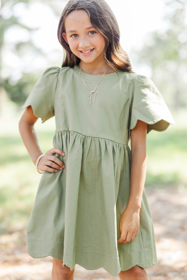 Girls: Time Goes By Olive Scalloped Dress