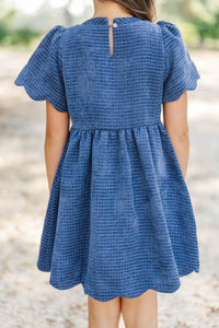 Girls: Time Goes By Navy Tweed Scalloped Dress
