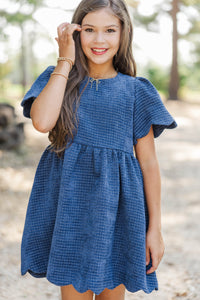 Girls: Time Goes By Navy Tweed Scalloped Dress