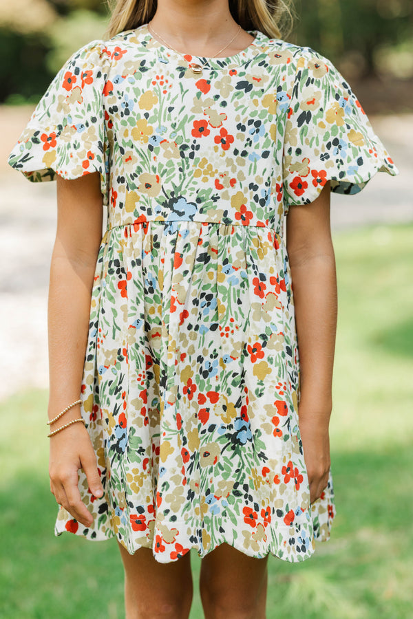 Girls: Time Goes By Cream Floral Scalloped Dress