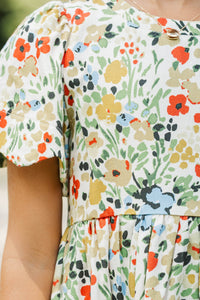 Girls: Time Goes By Cream Floral Scalloped Dress