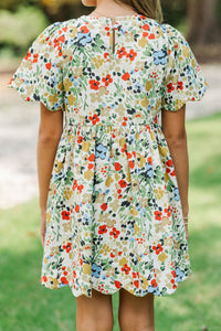 Girls: Time Goes By Cream Floral Scalloped Dress