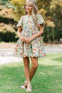 Girls: Time Goes By Cream Floral Scalloped Dress