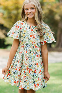 Girls: Time Goes By Cream Floral Scalloped Dress