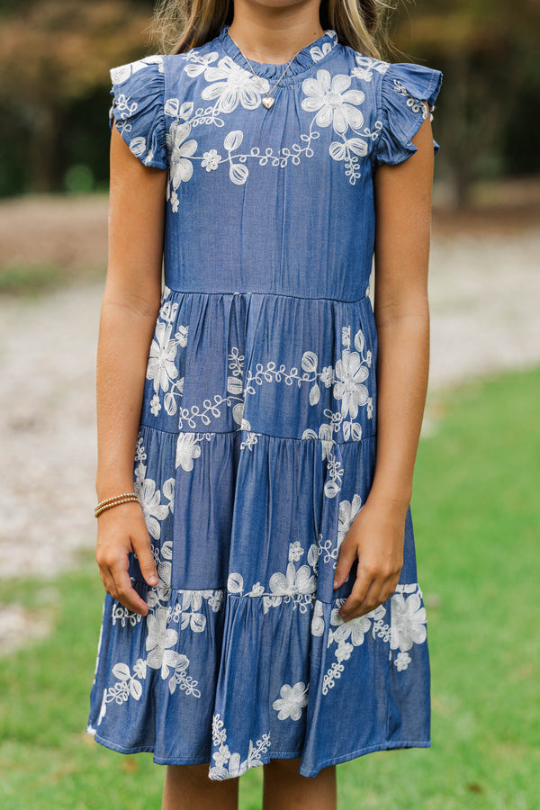 Girls: Speak Your Mind Navy Embroidered Midi Dress