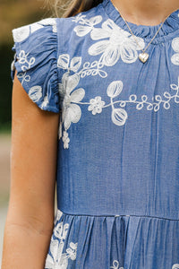 Girls: Speak Your Mind Navy Embroidered Midi Dress