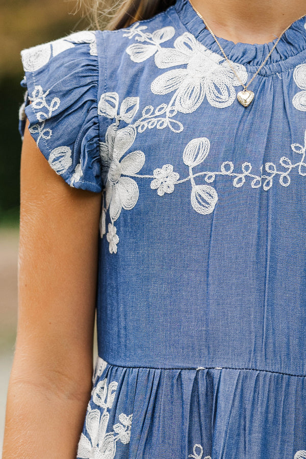 Girls: Speak Your Mind Navy Embroidered Midi Dress