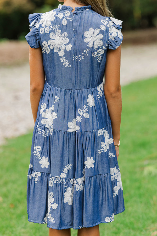 Girls: Speak Your Mind Navy Embroidered Midi Dress