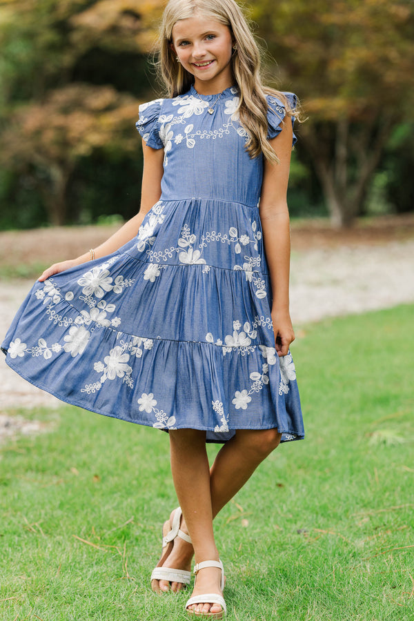 Girls: Speak Your Mind Navy Embroidered Midi Dress