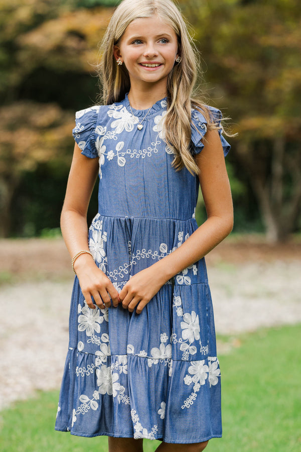 Girls: Speak Your Mind Navy Embroidered Midi Dress