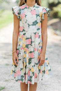 Girls: Speak Your Mind Olive Floral Midi Dress