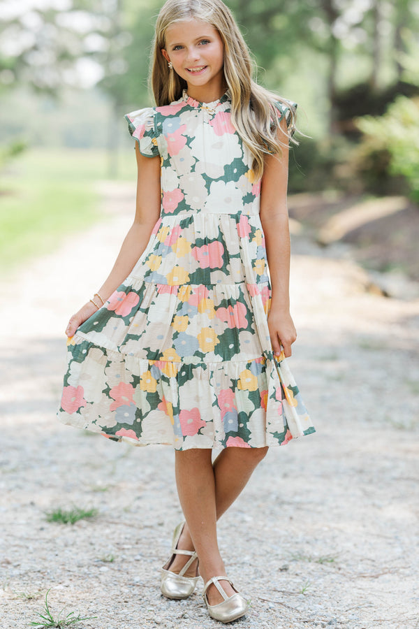 Girls: Speak Your Mind Olive Floral Midi Dress