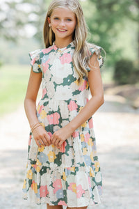 Girls: Speak Your Mind Olive Floral Midi Dress