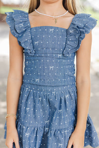Girls: Purely Me Navy Polka Dot Scallop Edge Top