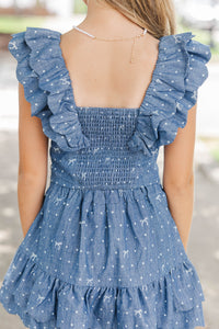 Girls: Purely Me Navy Polka Dot Scallop Edge Top