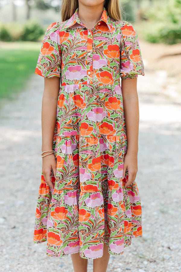 Girls: All That Charm Orange Floral Dress