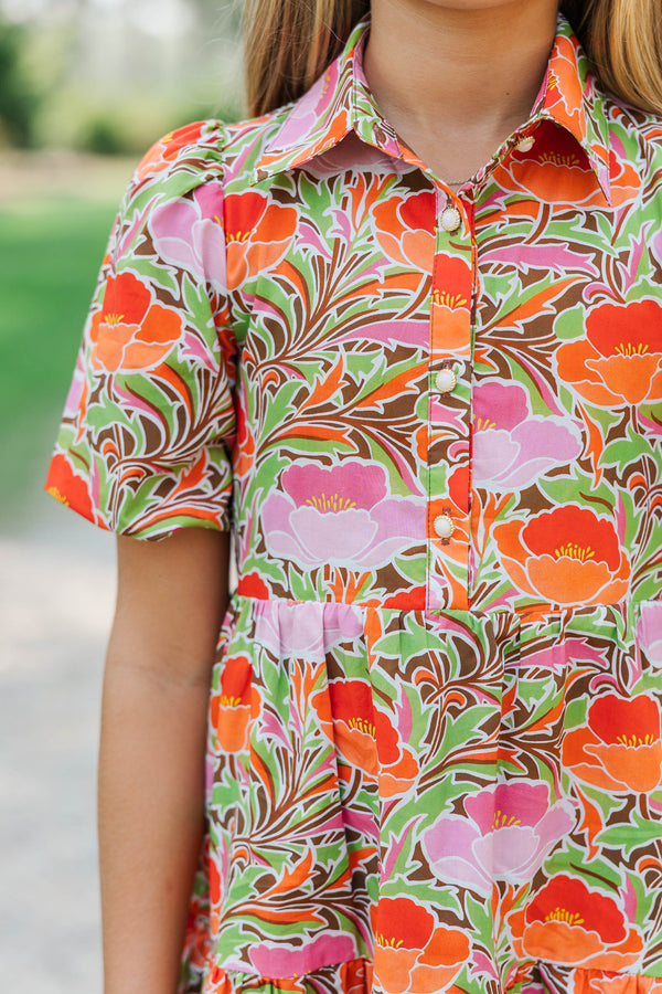 Girls: All That Charm Orange Floral Dress