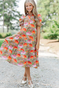 Girls: All That Charm Orange Floral Dress