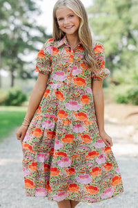 Girls: All That Charm Orange Floral Dress