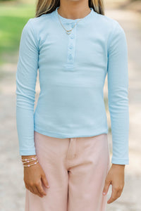 Girls: Lounge Mode Light Blue Henley Top