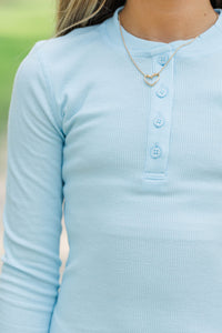 Girls: Lounge Mode Light Blue Henley Top