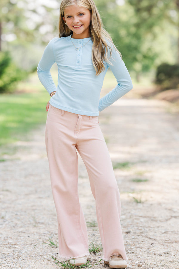 Girls: Lounge Mode Light Blue Henley Top