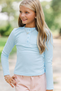 Girls: Lounge Mode Light Blue Henley Top