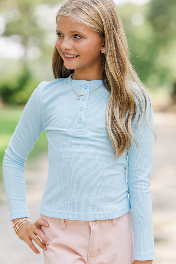Girls: Lounge Mode Light Blue Henley Top