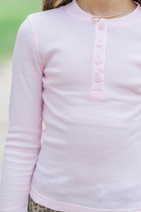 Girls: Lounge Mode Pink Henley Top