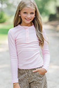 Girls: Lounge Mode Pink Henley Top