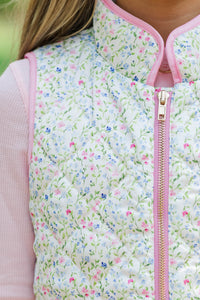 Girls: Cooler Days Cream Ditsy Floral Quilted Vest