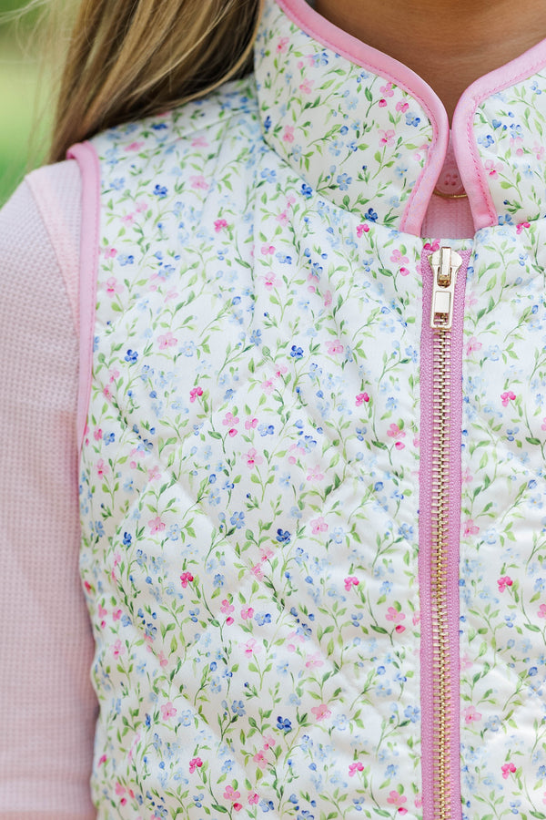 Girls: Cooler Days Cream Ditsy Floral Quilted Vest
