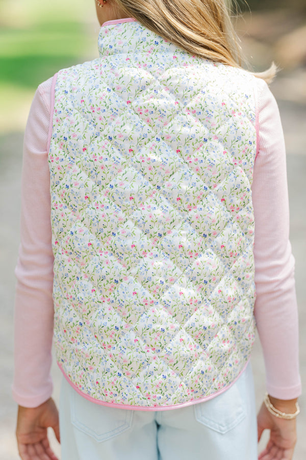 Girls: Cooler Days Cream Ditsy Floral Quilted Vest