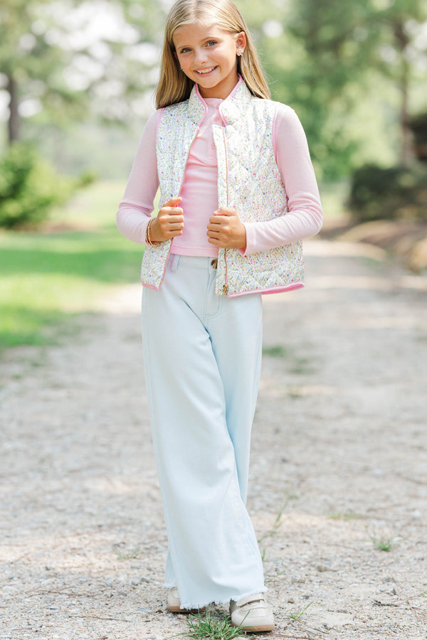 Girls: Cooler Days Cream Ditsy Floral Quilted Vest