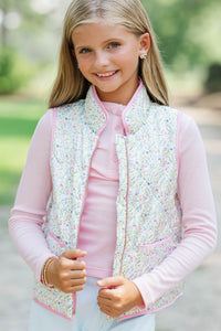 Girls: Cooler Days Cream Ditsy Floral Quilted Vest